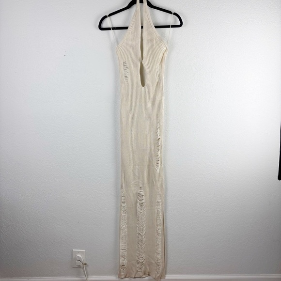 Aya Muse Ceres Halter Knit Maxi Dress Cream Size Medium Cocktail Evening Party - Picture 3 of 12